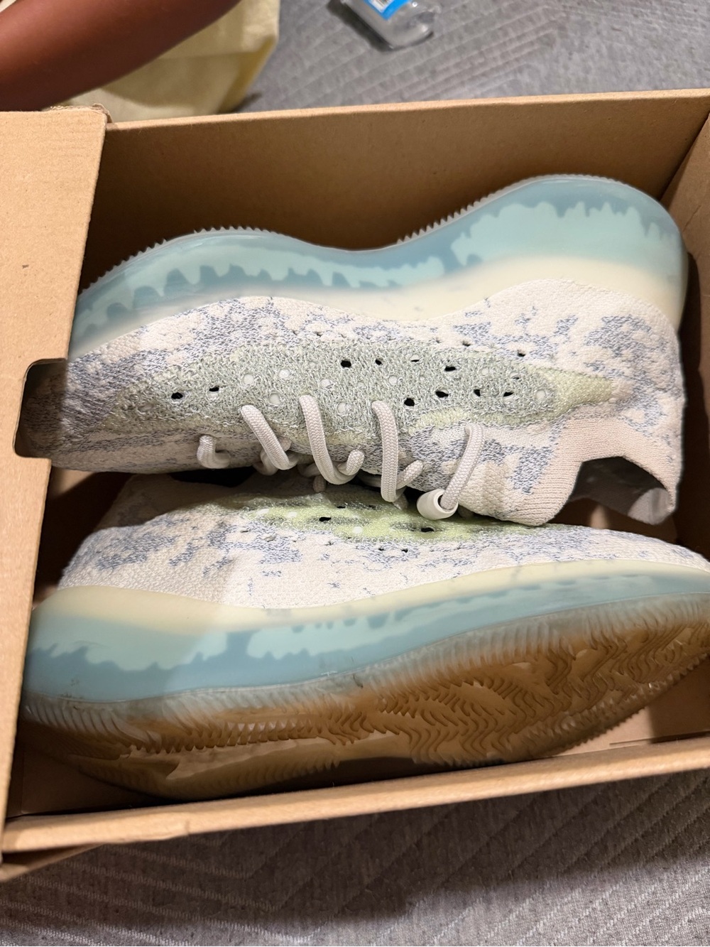 adidas Kids Pale Blue, Cream & Lime Knit Sneakers